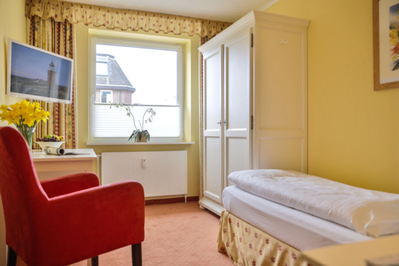 Das Einzelzimmer im Hotel Dünenburg auf Sylt